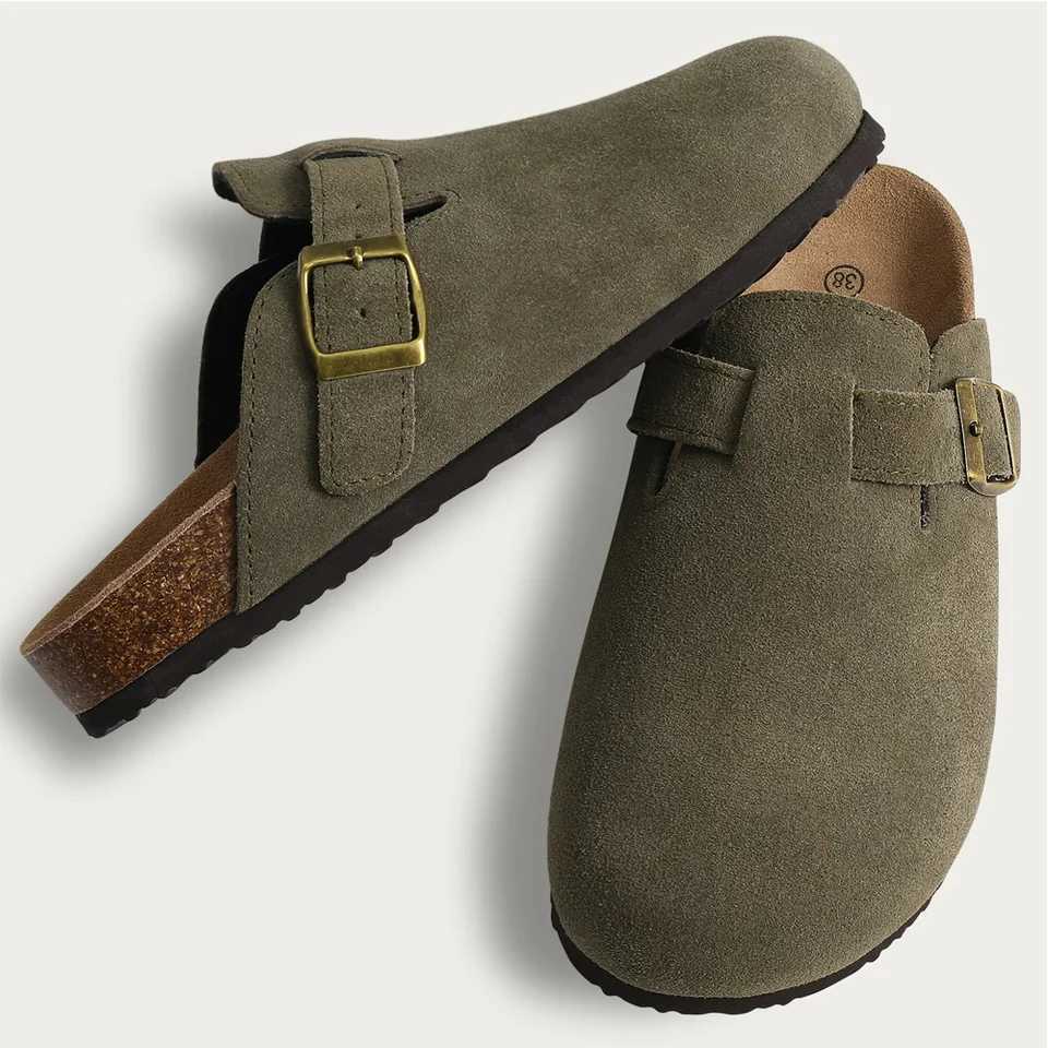 Crestar Suede Clogs Slippers Women Men Fashion Cork Clogs Footbed Leather Mules Unisex Slipon Beach Shoes With Arch support W250905