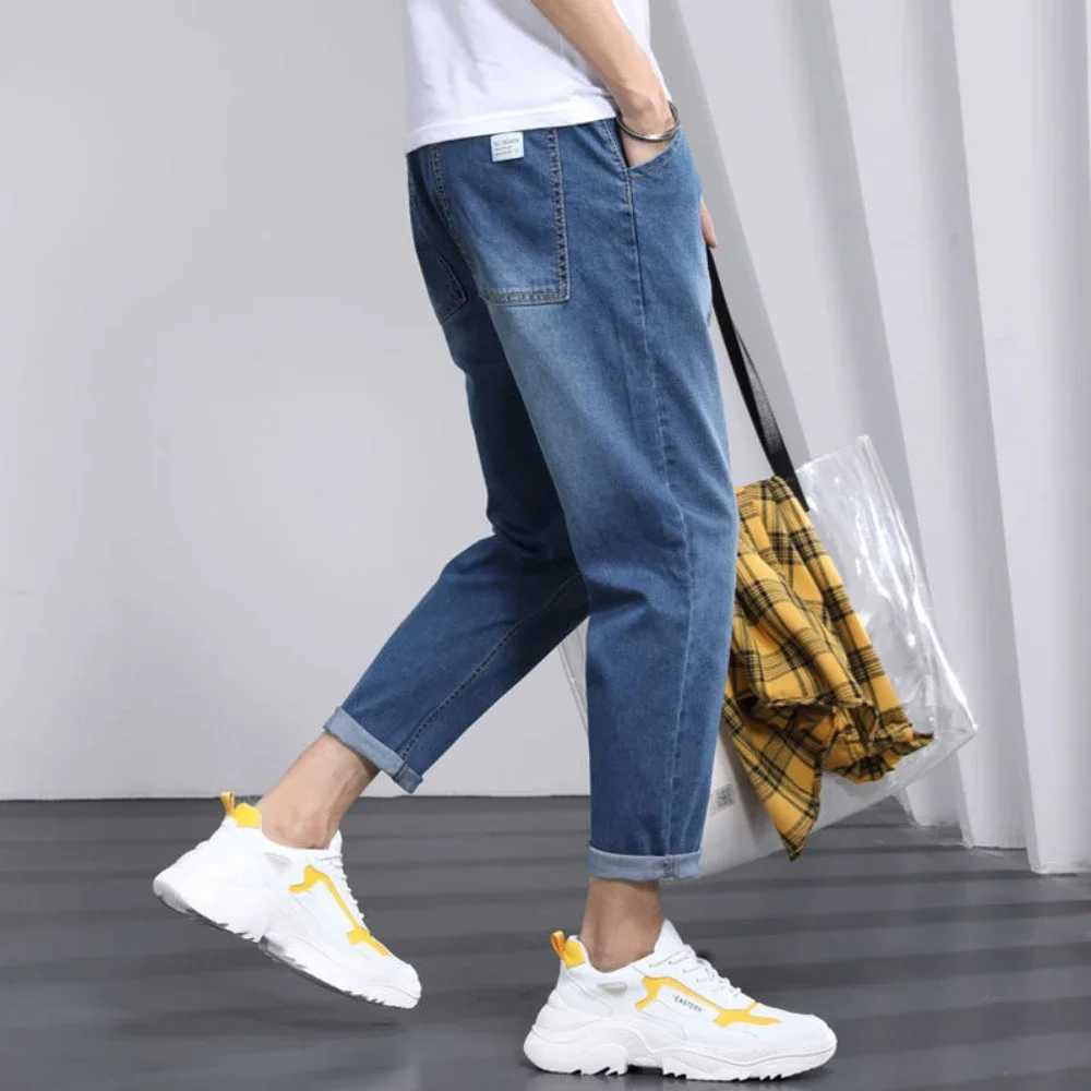 2024 New Mens Stretch Ankle Length Jeans Fashion Casual Cotton Slim Fit Denim Pants Korean Trousers Male Brand Cloth W250905