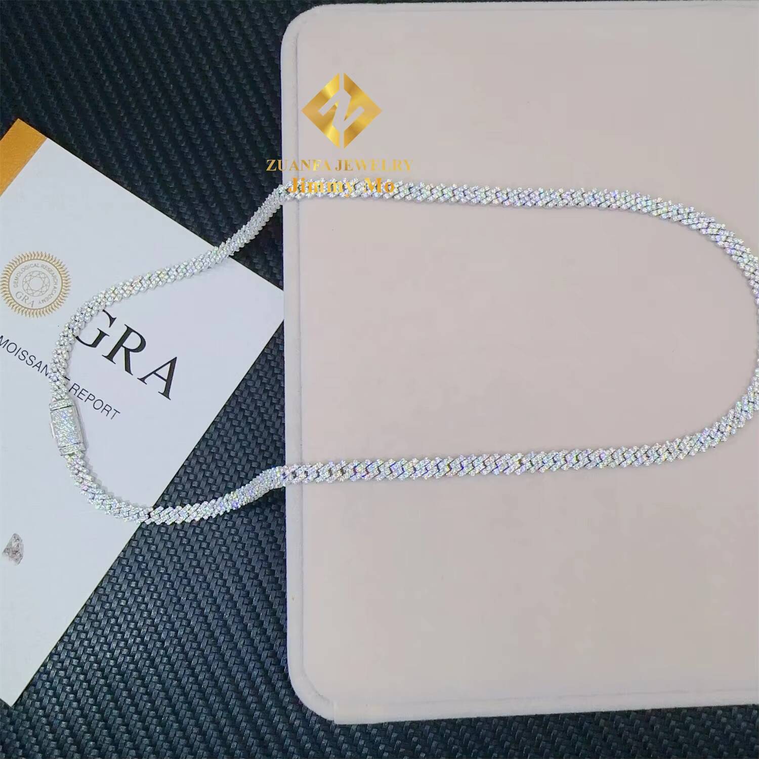 Pass Diamond Tester Hip Hop Iced Out 5mm Width One Row 925 Sterling Silver D VVS Moissanite Diamond Cuban Link Chain Necklace