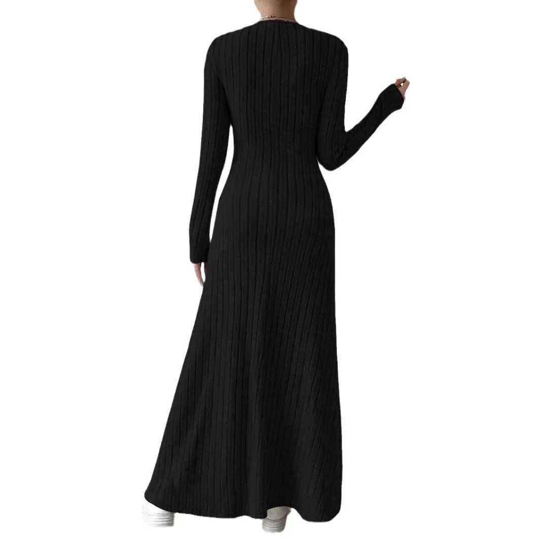 Fashionable Knitted Long Sleeve A Line Streetwear Dress For Women Smooths And Slims Your Silhouette Solid Color Long Dress Z250905