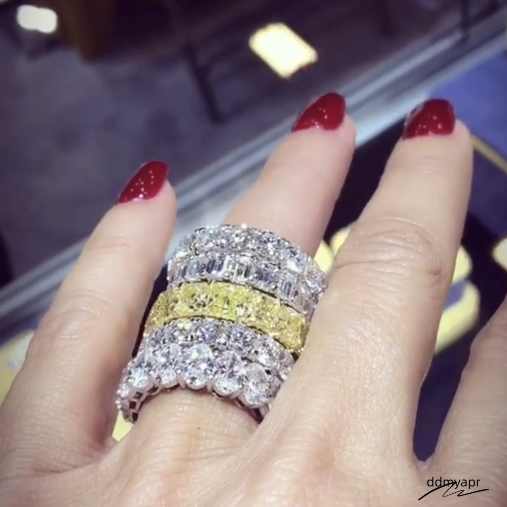 Top Selling High Quality Brand New Jewelry Sterling Sier Princess White Topaz CZ Dia Gemstones Ddmydec Women Wedding Band Ring Gift