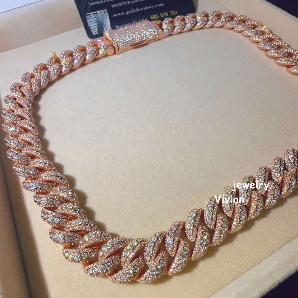 15mm MoissaniteCuban D Color VVS Moissanite Dia Iced Out Sterling Sier Hip Hop Fine Jewelry Cuban Link Chain Necklace