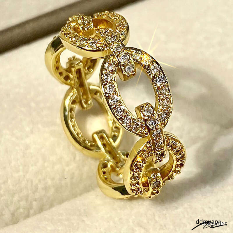 Geometric Micro-Pave - Gold/Rhodium Plated Circular Statement Ring With ddmydec Zircon Stones (Us Size 6-10) ddmydec