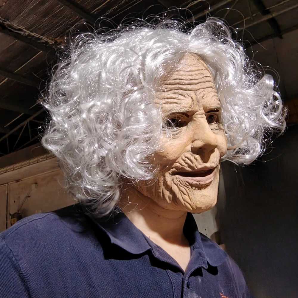 Realistic Granny Old Woman Latex Mask Moving Mouth Soft Rubber Lady Grandma Masques With Wig Halloween Costume PropsXJ250905