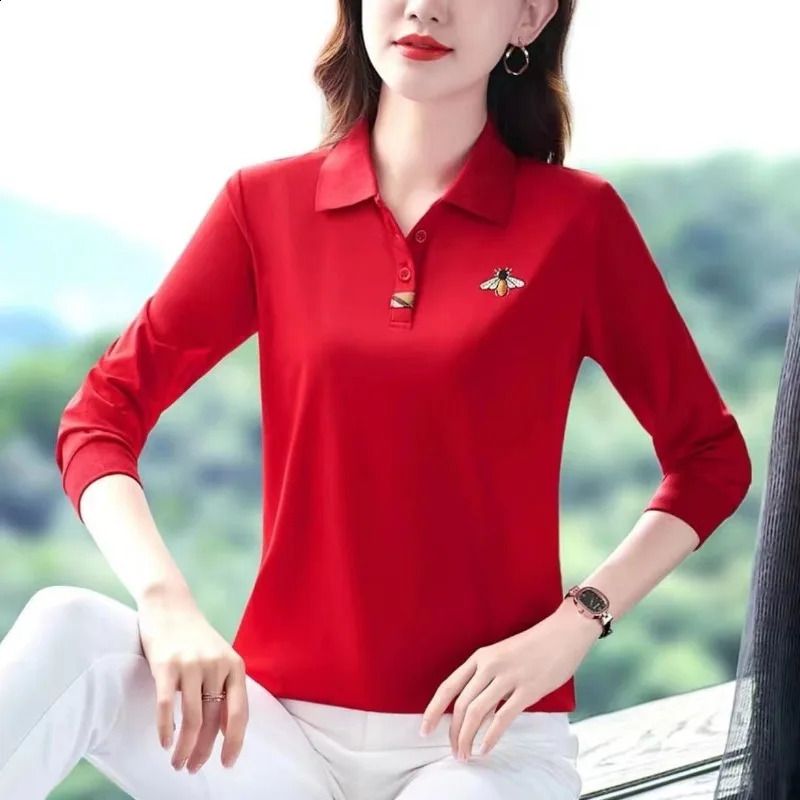 Polo Dress Women Lapel Longsleeved Tshirt Leads Sports Foreign Style Top Woman Shirt 250905