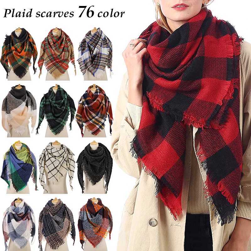 Women Winter Scarf Triangle Knitted Scarf Casual Ladies Plaid Shl and Wr Female Foulard Scarves Echarpe BufandaXJ250905
