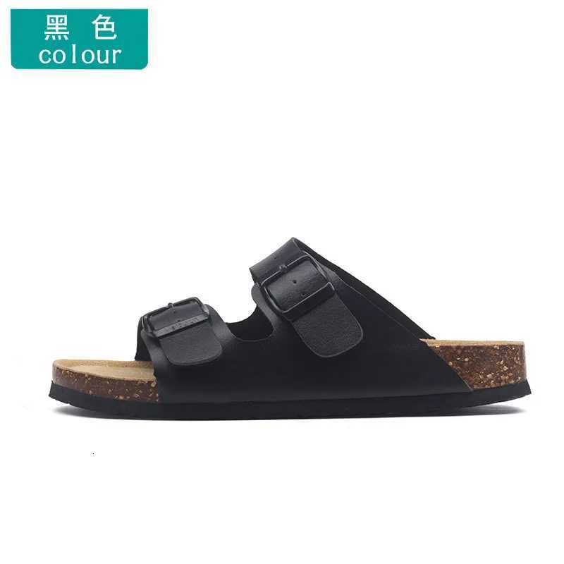 Mens Buckle Flat Bottom Cork Slippers Summer Couple Beach Slippers Casual Mens Sandals Men Shoes W250905