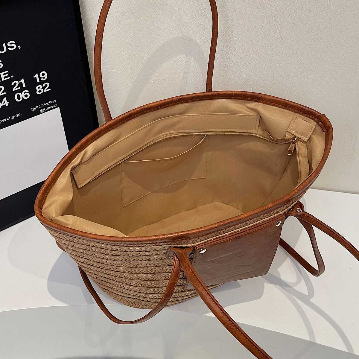 Shoulder Bag Forest Straw Bag Womens Seaside Vacation Woven Beach Bag Summer Handmade Bag New Style with Skirt Tote Bag Work Clothing to Work Bag Trav