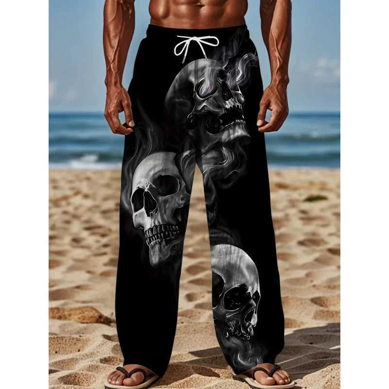MENS plus size 3D skull print straight leg pants casual loose fit retro drape pants sportswear Summer beachwear W250905