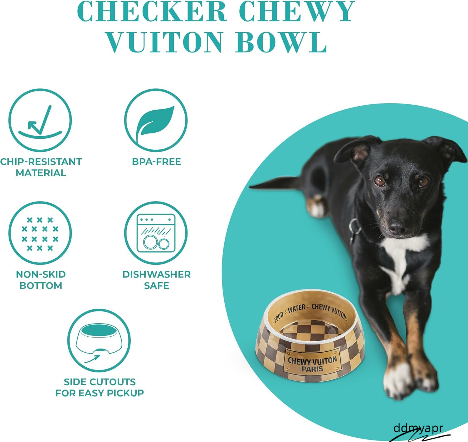 Designer Bowl And Placemat, Pet Food Water Bowls Melamine Non-Slip Skid Proof Heavy Duty Ddmydec For Small Medium Large Dogs Cats Puppies, Style, Brow