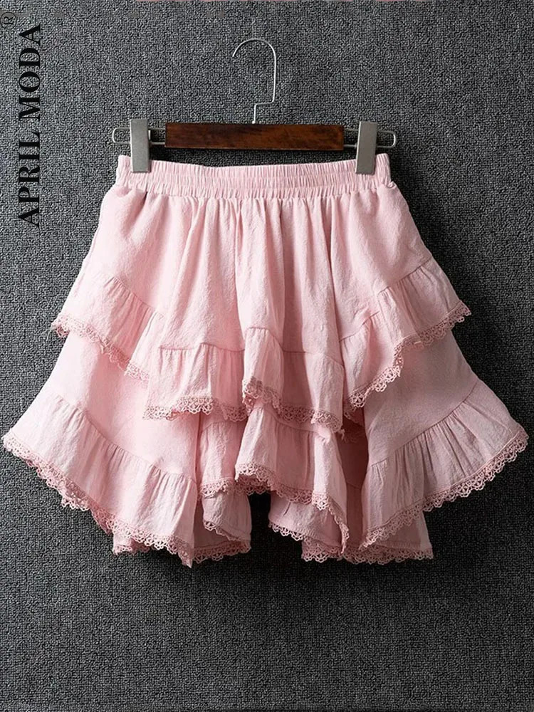Irregular Ruffle Kawaii Mini Summer Skirts Women Faldas Mujer De Moda Patchwork Lace Jupe Korean Saia Fashion Sweet White Skirt 250905