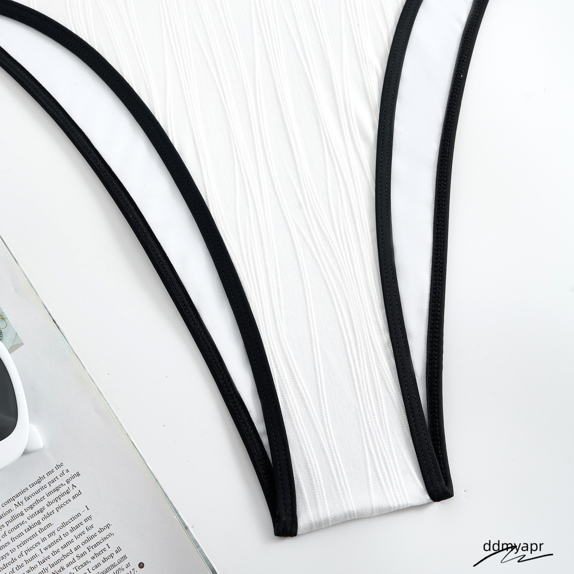 Elegant Halter ddmyday One Piece Swimsuit, Cut - Rose Embellished Bathing Suit, Black & White Contrast Swimwear Hollow Out Monokini Beachwear