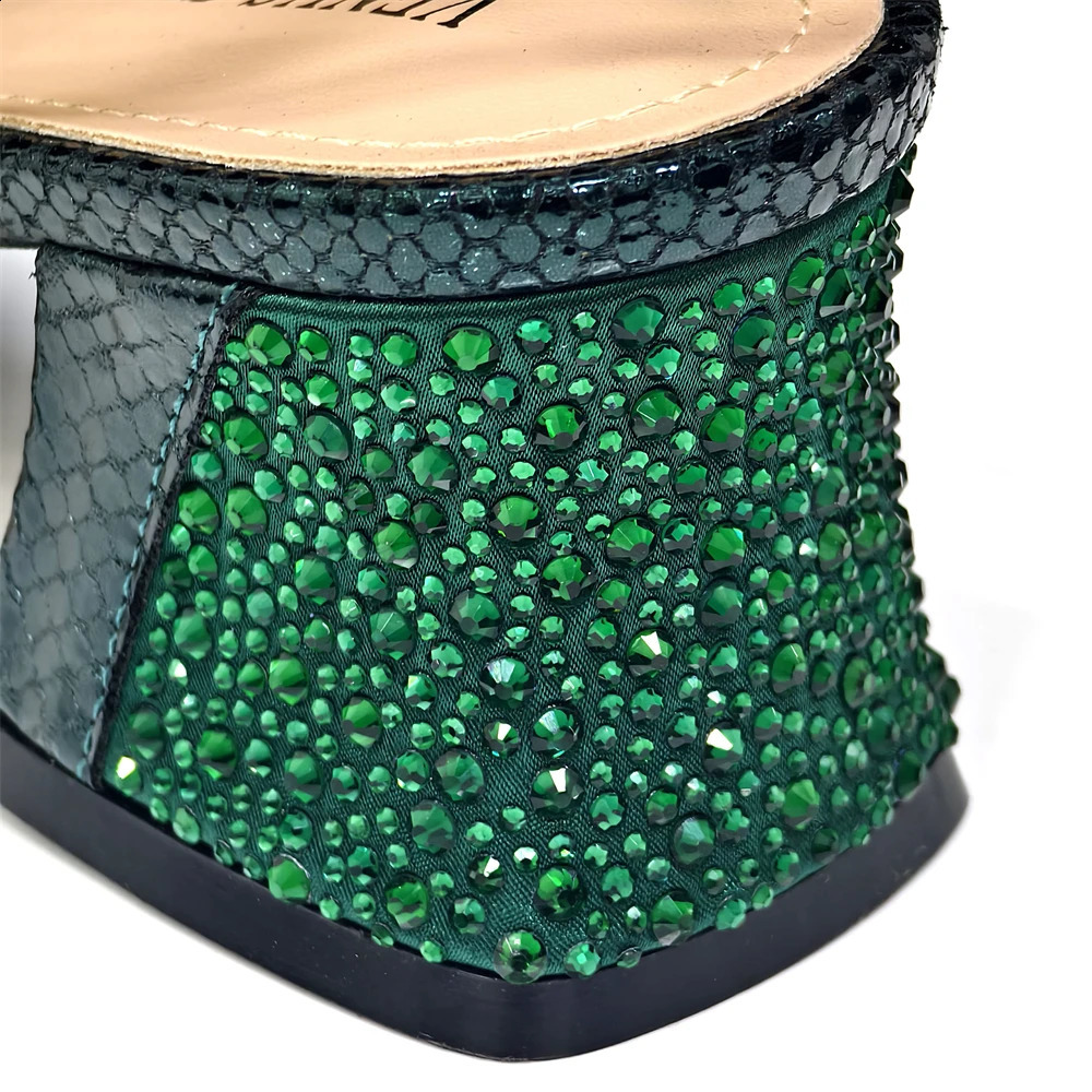 Elegant Green PeepToe Heel Pumps for Women with Diamond Accents Italian Matching Shoes and Bags Set Parties 250905 - view 5