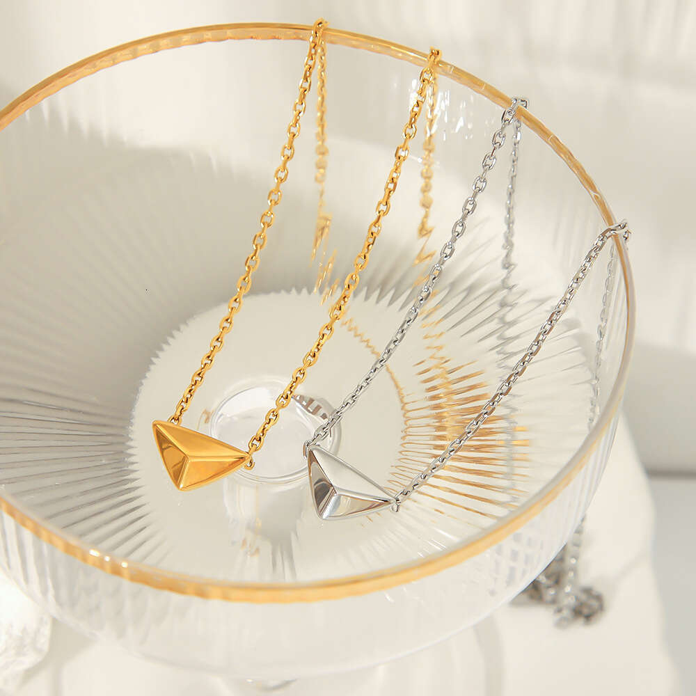 DHpet 2025 Summer: Women's French - inspired 18K - Plated Stainless - steel Geometric Inverted - triangle Diamond Pendant Necklace