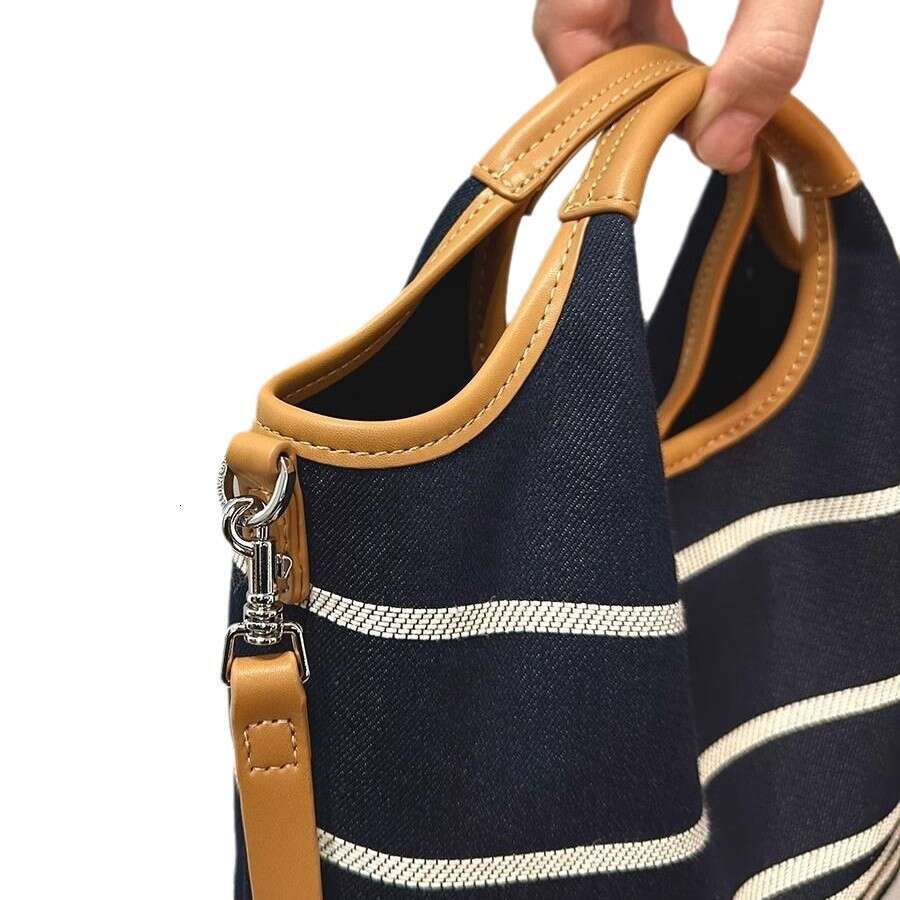 Denim Striped Handbag for Women 2024 New Fashion Single Shoulder Underarm Color Block Casual Crossbody Bag