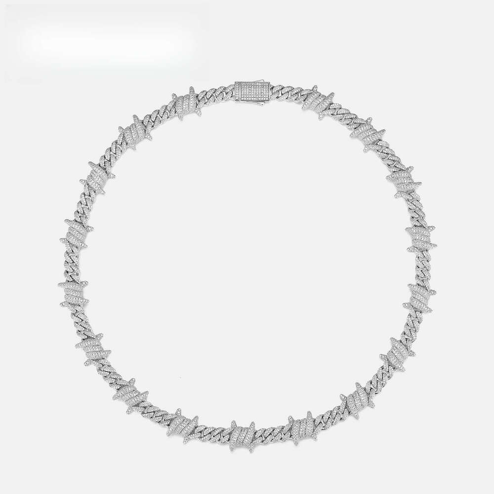 Factory-Made S Moissanite Necklace 12mm Thick with Spiked Laurel Cuban Chain Passes Dia Test Hiphop Style for Men Women