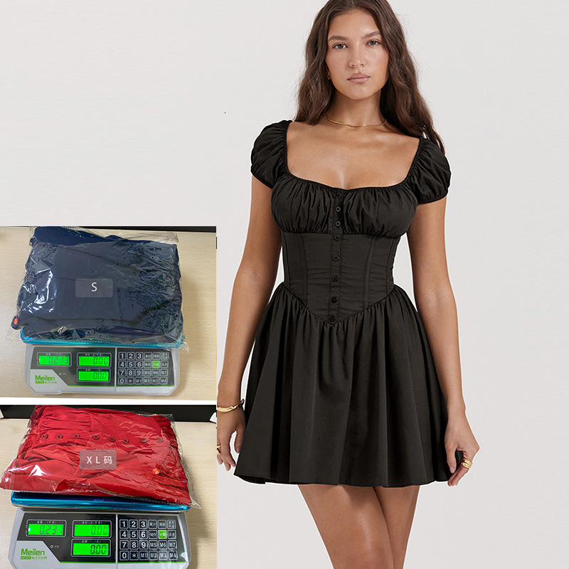 Spring Summer New Sweet and Spicy Womens Fashion Slim Fit Hot Girl Mini Dress Puff Sleeve Square Neck Dress Women 2024