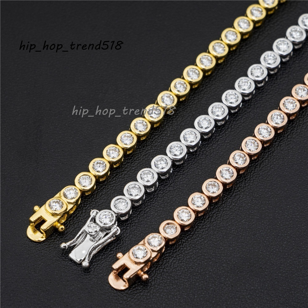 Wholesale 925 Silver 3mm Diamond Hiphop Jewelry VVS Moissanite Necklace Bezel Setting Moissanite Tennis Chain Necklace
