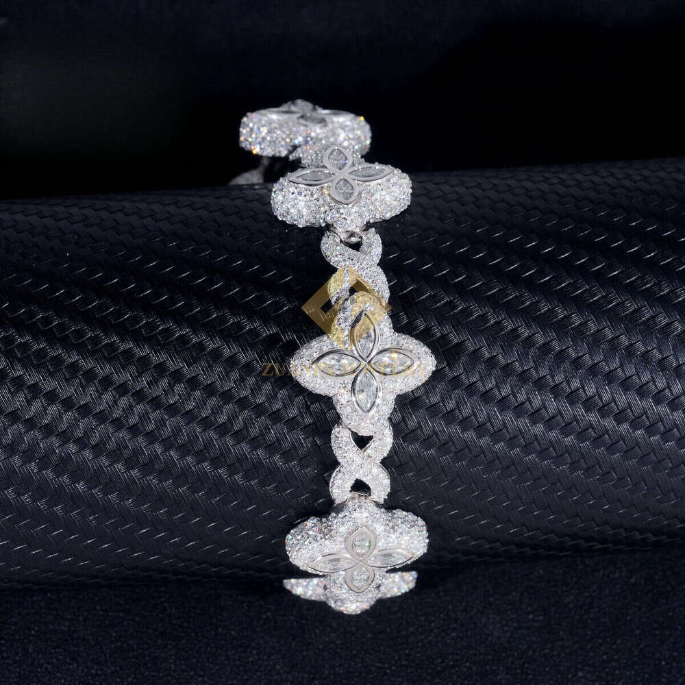 Fashion Trifolia Bracelet, Pure Silver-Gold Plated Morganite Jewelry, Cuban Chain Necklace