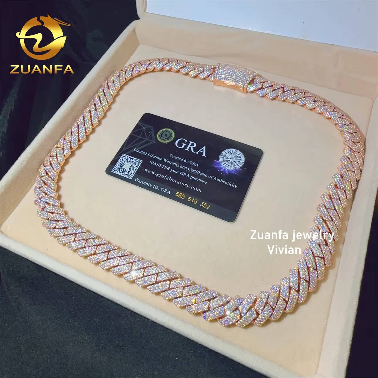 15mm VVS Moissanite Diamond Iced Out Sterling Silver 925 Cuban Link Moissanite Hip Hop Cuban Link Chain Necklace