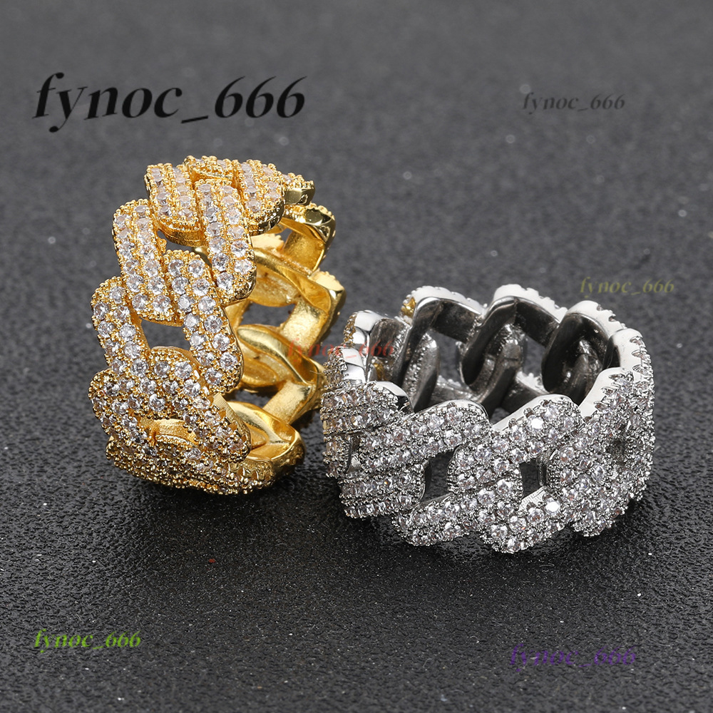 Hot Selling Hip Hop Real Gold Plated Brass Couple Finger Ring Iced Out Cuban Link Chain Ring for Men Fashion Jewelry