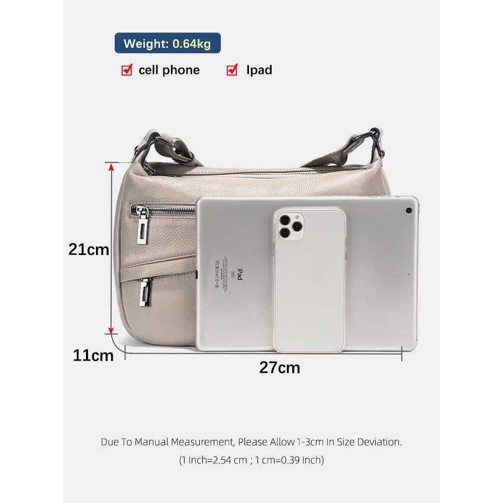 Zency 2025 Women's Khaki Genuine Leather Shoulder Bag Large Capacity CoffeeBlack Bucket Handbag Simple Stylish Messenger Shopper