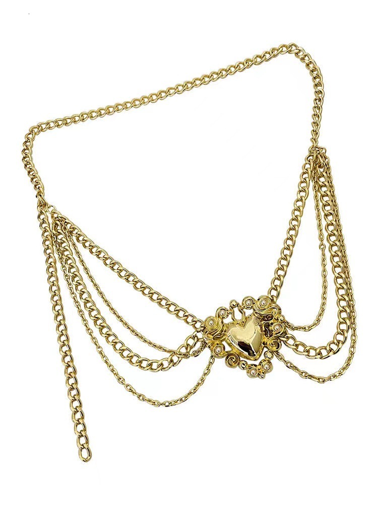 Luxury Brand Designer Jewelry Style Heart Waist Chain Gold Chain Multi-layer Fashion European And American New Tassel Accessories Creative Waist Belt 