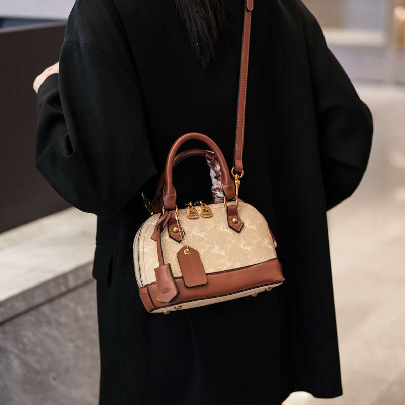 Designer Bag Luxury Bag Summer PU Clutch, Camel/Khaki, Letter Print, Shell Shape, Shoulder Bag 3-Strap Design, Vintage European Style