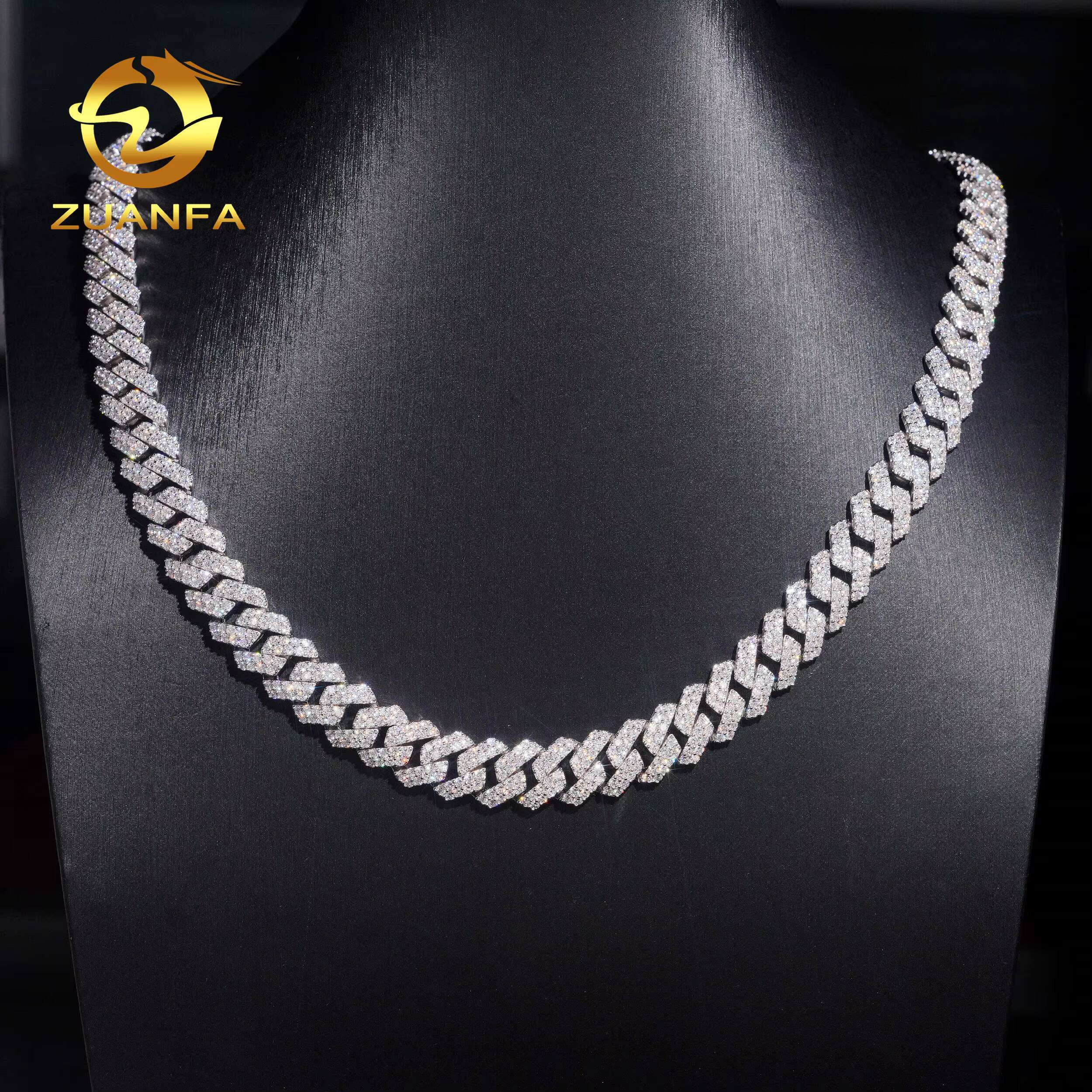 Luxury Fashion Hip Hop Jewelry Men Cuban Necklace Sterling Silver 925 D Color VVS Moissanite Diamond 12MM Cuban Link Chain