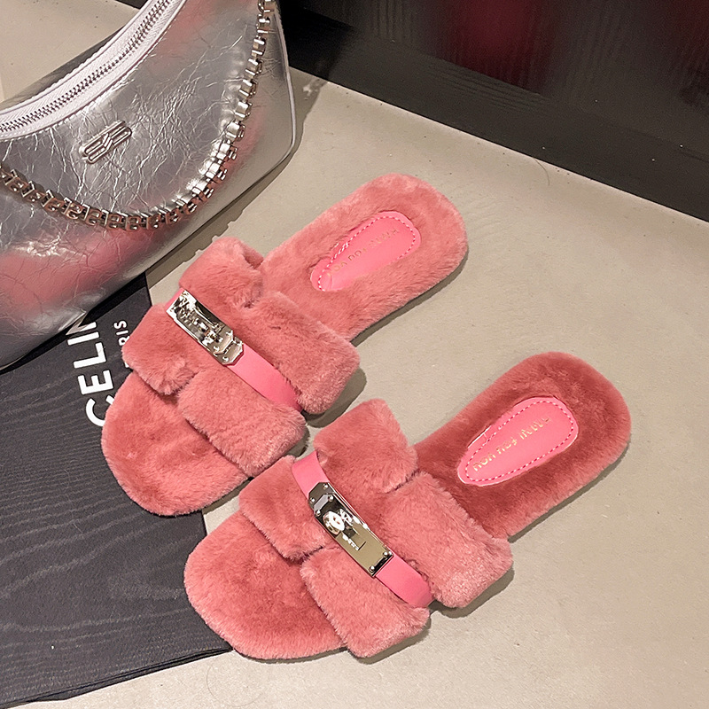 Hor free shipping designer slippers for womens cotton slippers black pink khaki beige New winter fashionable versatile casual cotton mop