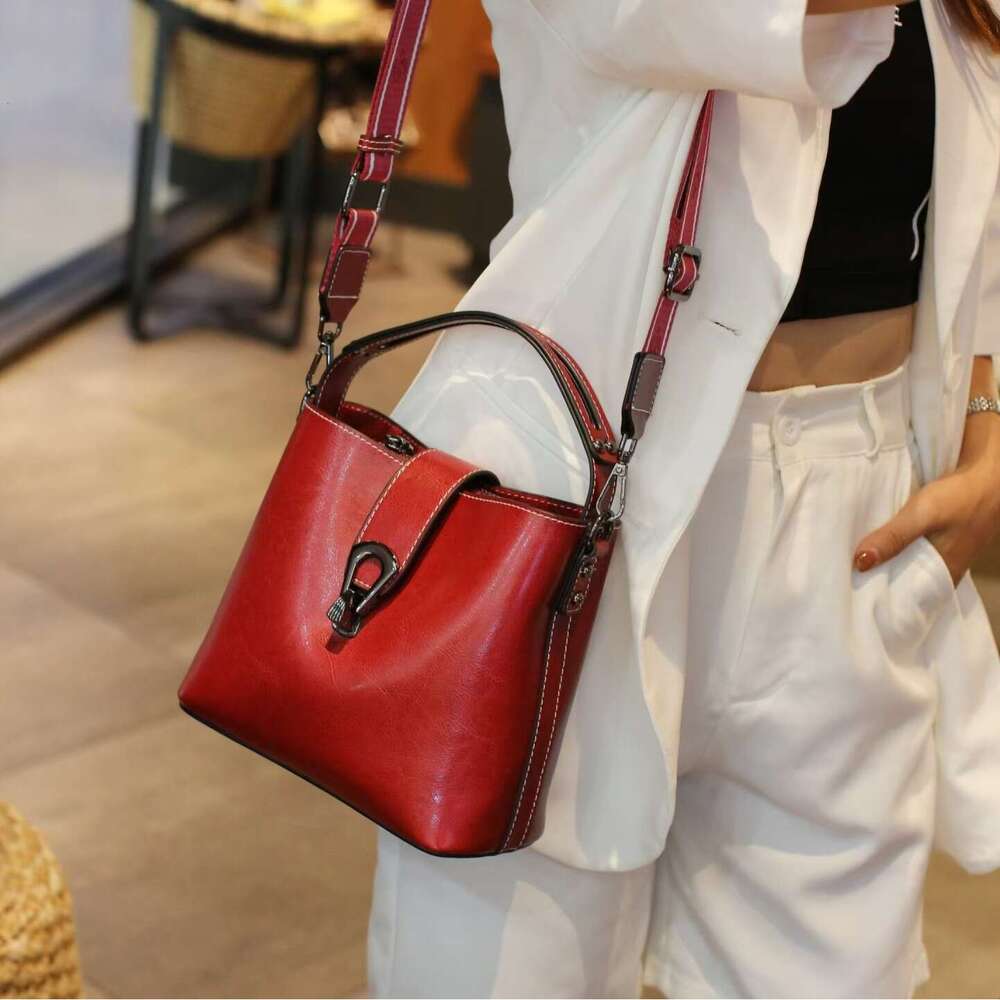 Summer Bags for Women 2024 Bucket Genuine Leather Shoulder Crossbody Bag Women's Versatile Handbag