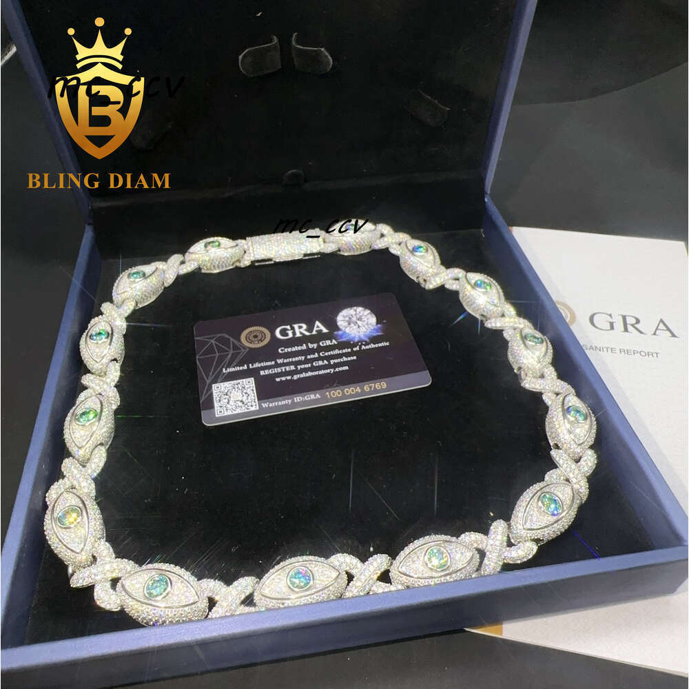 New Arrival Pass Diamond Test 925 Sterling Silver Iced Out Hip Hop Cuban Chain Eye Ball 15mm Moissanite Cuban Link Chain