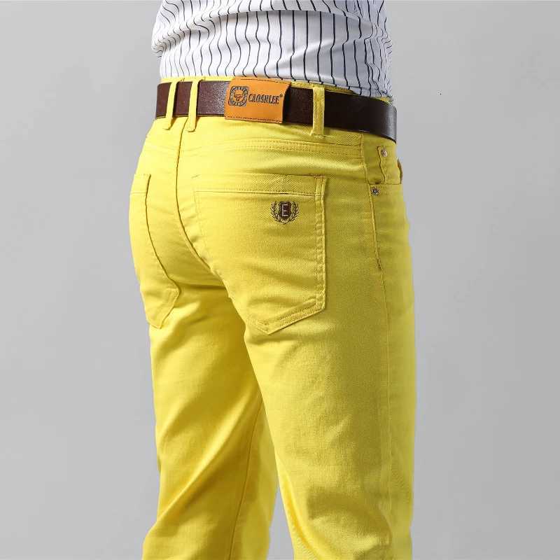 Mens Stretch Skinny Jeans Classic Style Business Fashion Pink Red Yellow Stretch Slim Fit Straight Denim Trousers Male Brand W250905