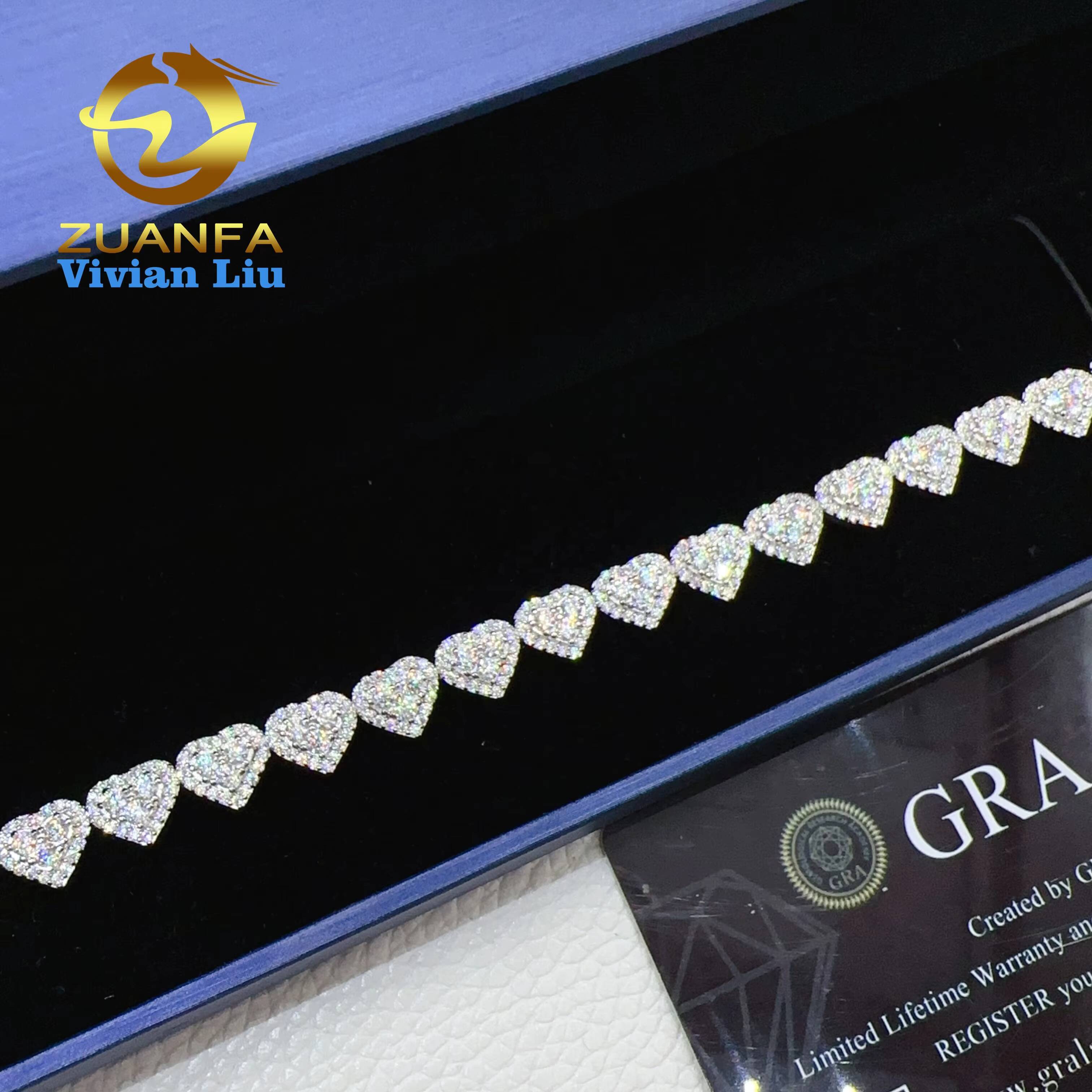 Wholesale Price Silver 925 d Color Vvs Moissanite Hip Hop Jewelry Iced Out Diamond Chain Heart Bracelet for Women