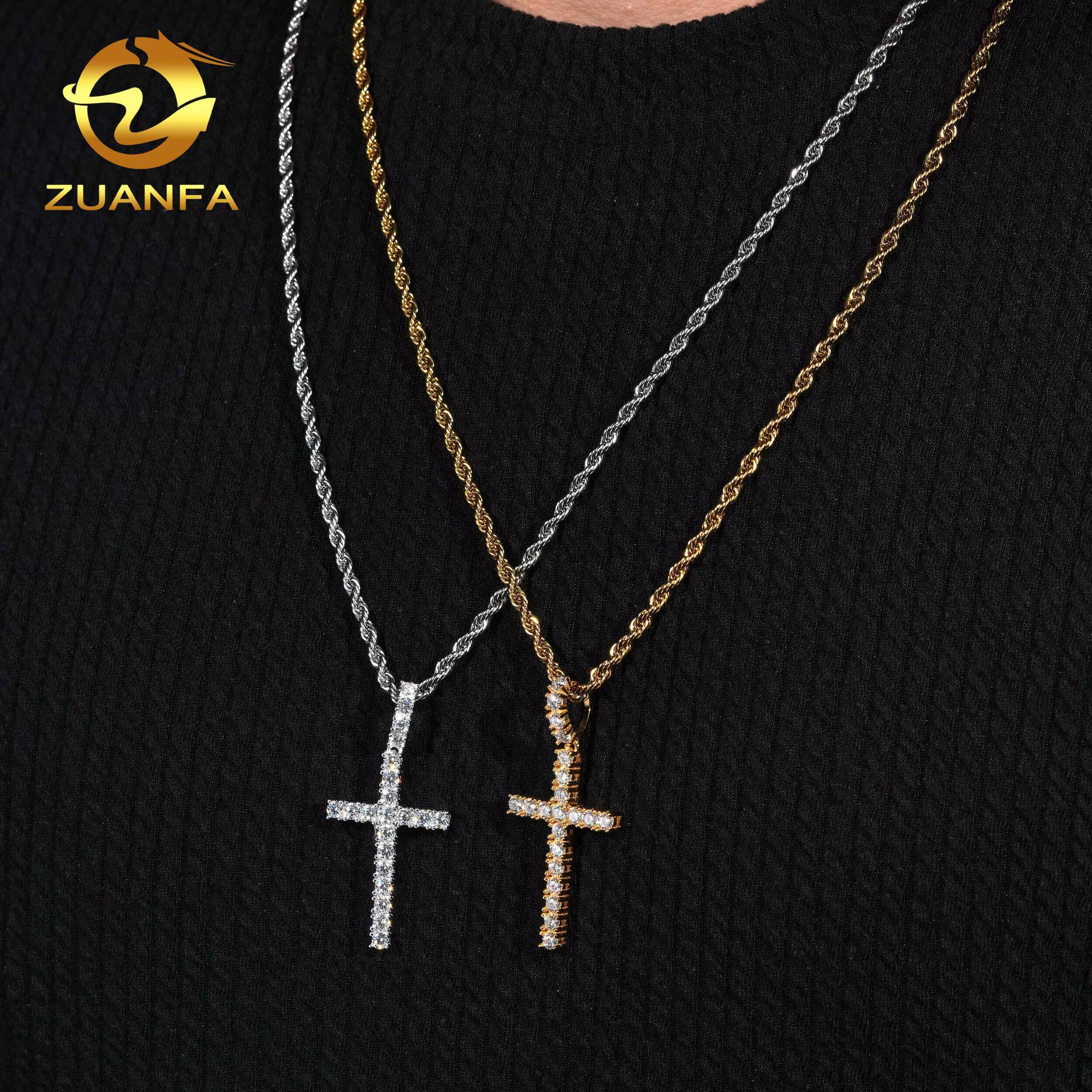 USA Local Stock Fast Shipping Small Cross Pendant 925 Silver Moissanite Pass Diamond Test Gold Plated Cross Charms Pendants