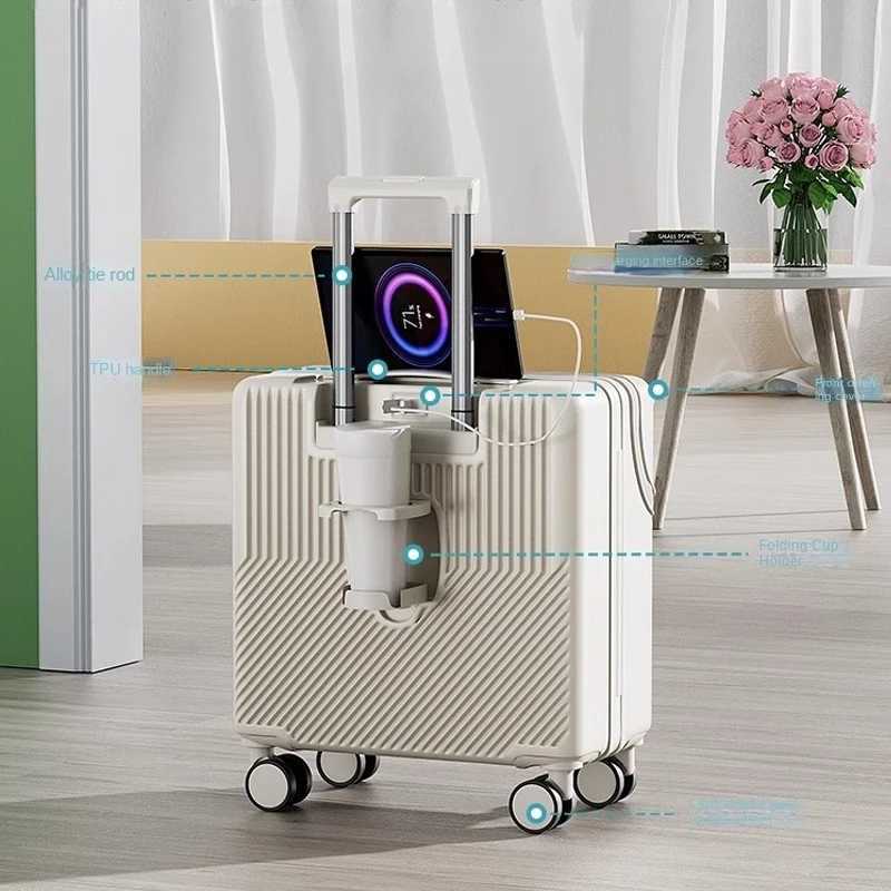 Luggage 20 inch Front Opening Boarding Box Trolley Case 18 inch Password Cabin Suitcase with USB Charging Port Cup Holder Z250905
