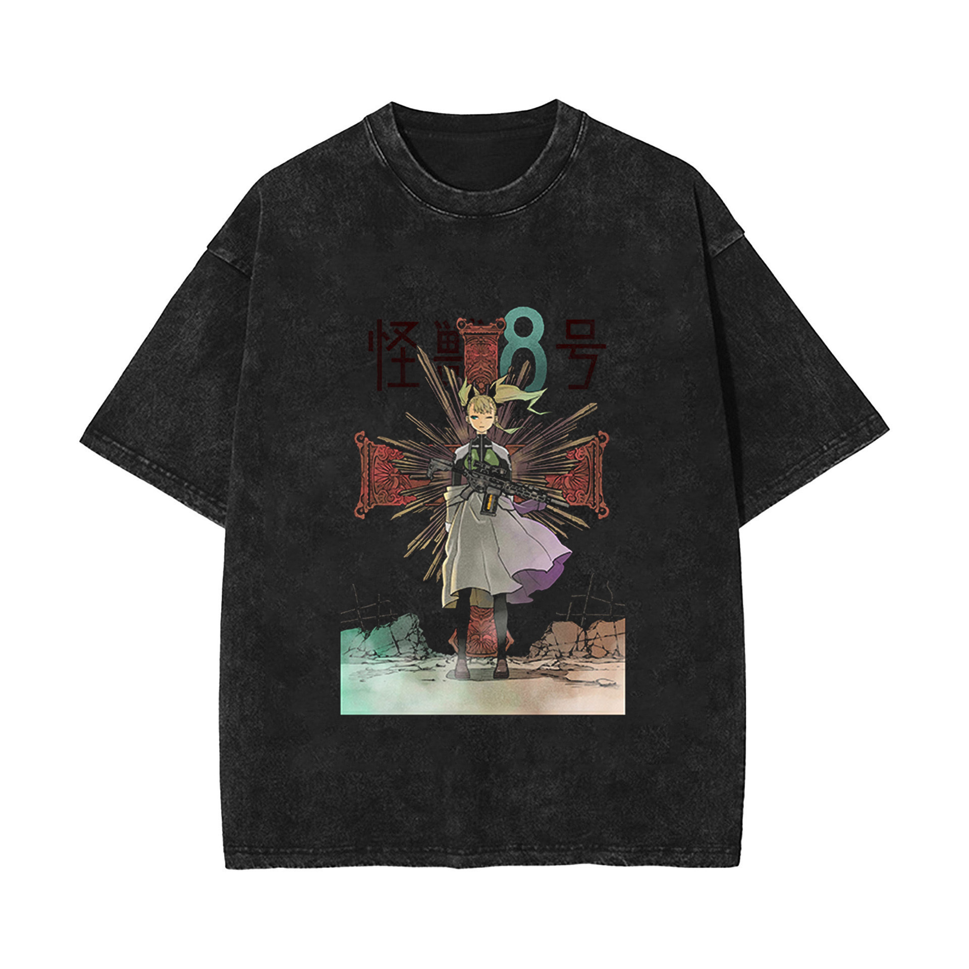 2025 New Release Anime KAIJU NO.8 Monster No.8 Vintage Cotton Washed Distressed Short-Sleeve T-Shirt - VT1590