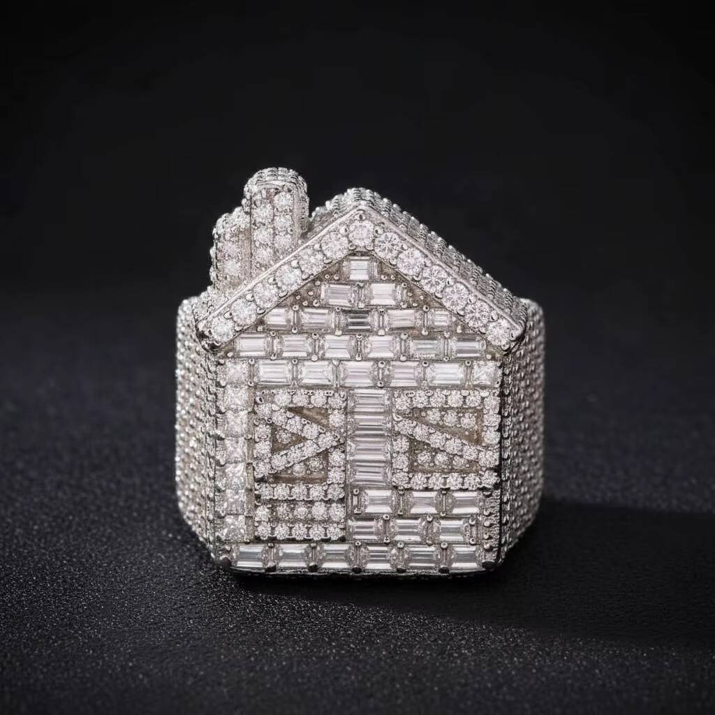 Hip Hop Fine Jewelry 38ct 9K 10K 14K 18K Real White Gold Iced Out VVS IGI Baguette Lab Grown Diamond Trap House Ring for Men