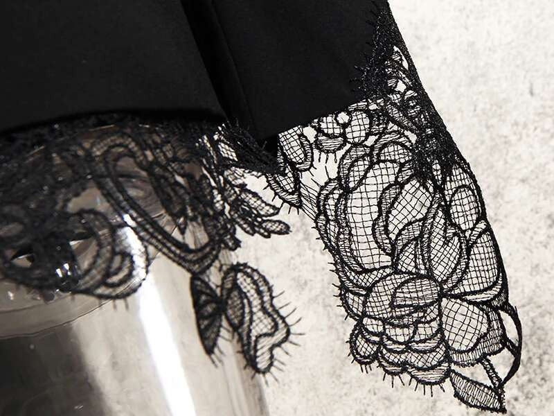 Ladies Textured Blazer: Patchwork Embroidery Lace Tunic Coat With Notched Collar & Long ddmyday Sleeves - Autumn Fashion ddmyday ddmyday ddmyday