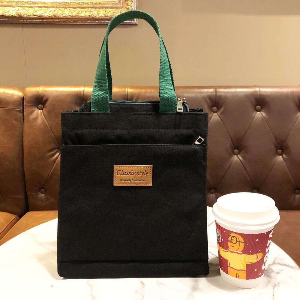 Fashion Multi-layer Canvas Solid Color Tote for Men and Women, Student Casual Mommy Bag, Simple Office Water Bottle Storage Bag