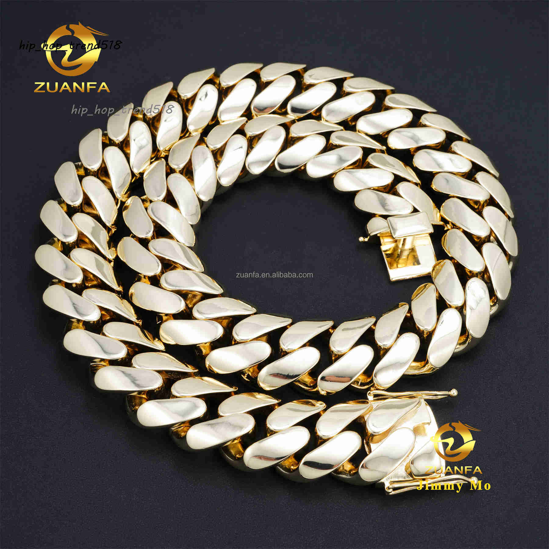 Fashion Style Rapper Bass Material 14k Gold Plated 35MM Big Guy Hip Hop Style Iced Out Diamond Miami Cuban Link Chain Plain