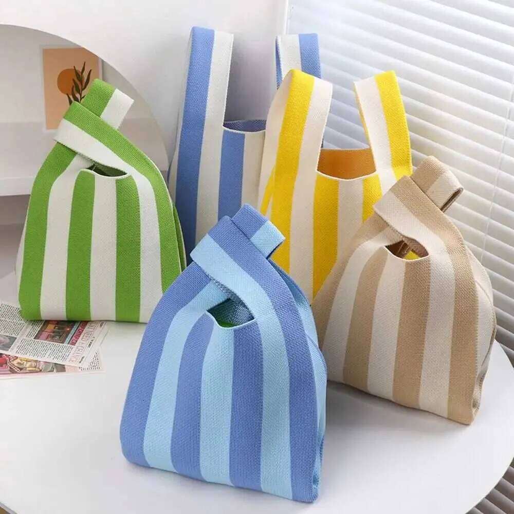 Reusable Wrist Handbag Strip Fem Shopping Large Capacity Knitted Bucket Bag Y241106
