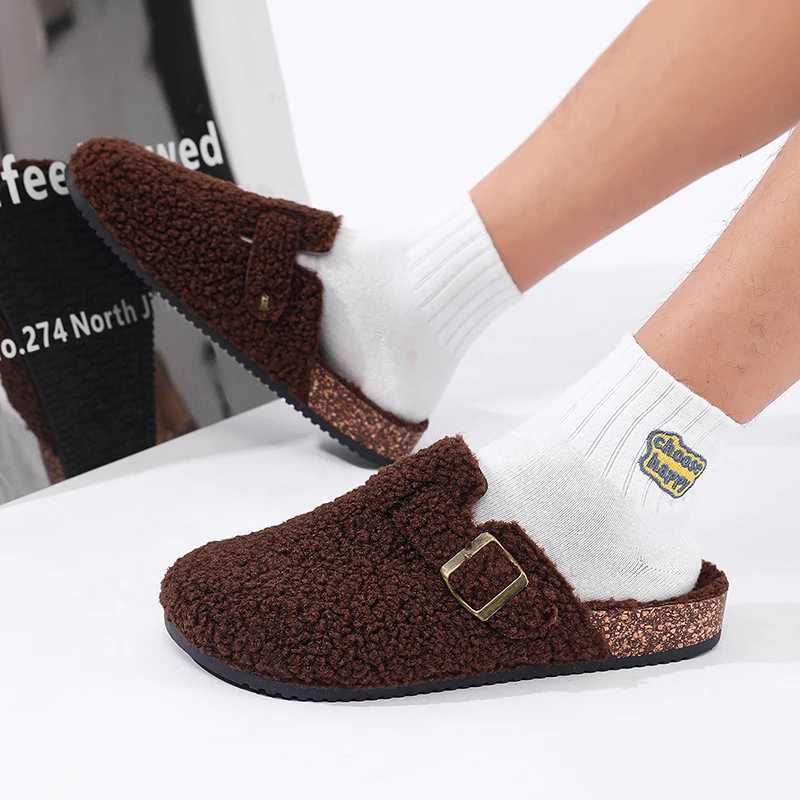 Fashion Womens Casual Baotou Slippers Mens Home Decor Winter New Item Indoor Plush Warm Half Slippers Lazy Shoes Large Size W250905