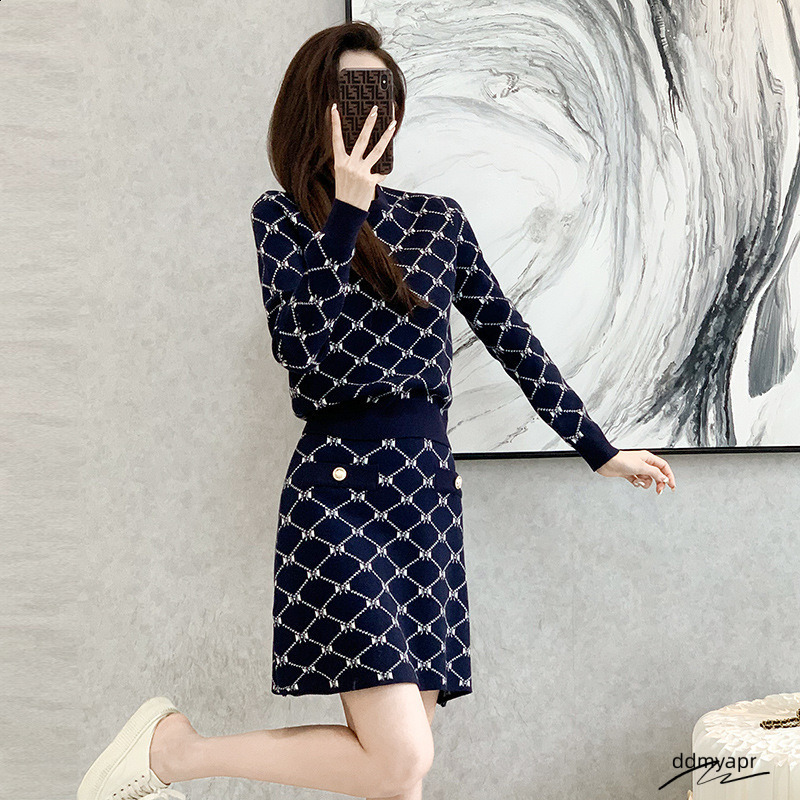 Style Fashion Casual Suit For Women 2025 Autumn Ddmydec Winter Jacquard Sweater Knitted Two-Piece Set Skirt Trendy Ddmydec Ddmydec Ddmydec Ddmydec