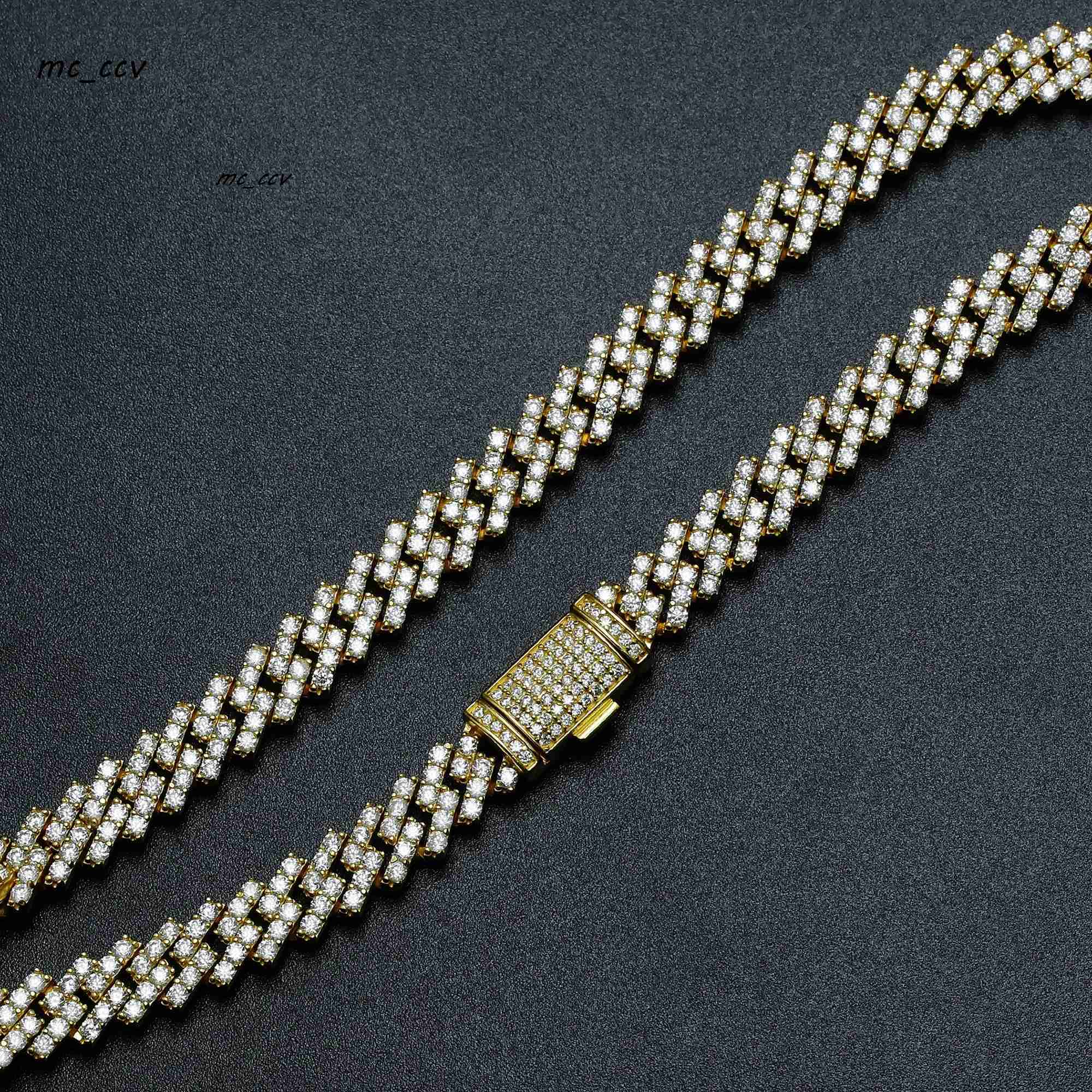 Stylish Hiphop 925 Sterling Silver Hand Prong Setting Iced Out Melee Moissanite Diamond Cuban Link Chain
