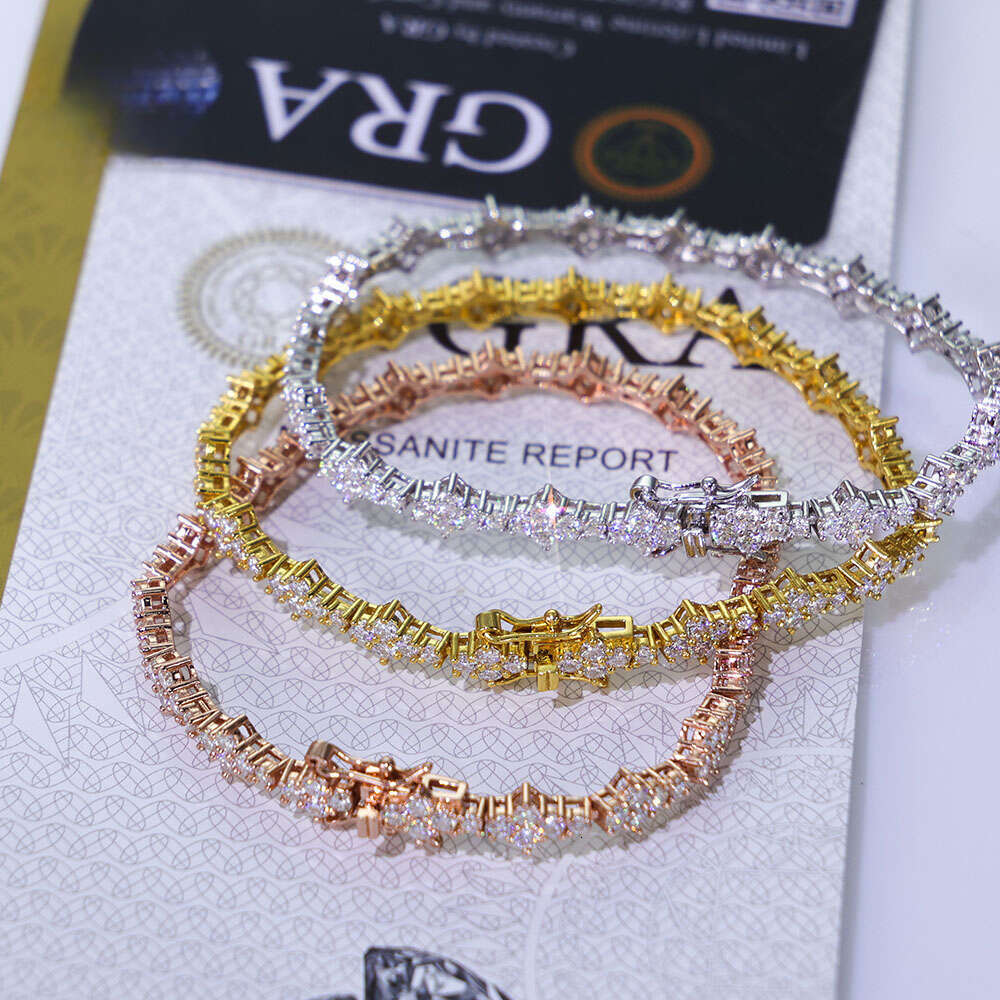 NUOYA Hiphop Jewelry Iced Out VVS Dia Flower Shape Sterling Sier Moissanite Tennis Chain Women's Bracelet