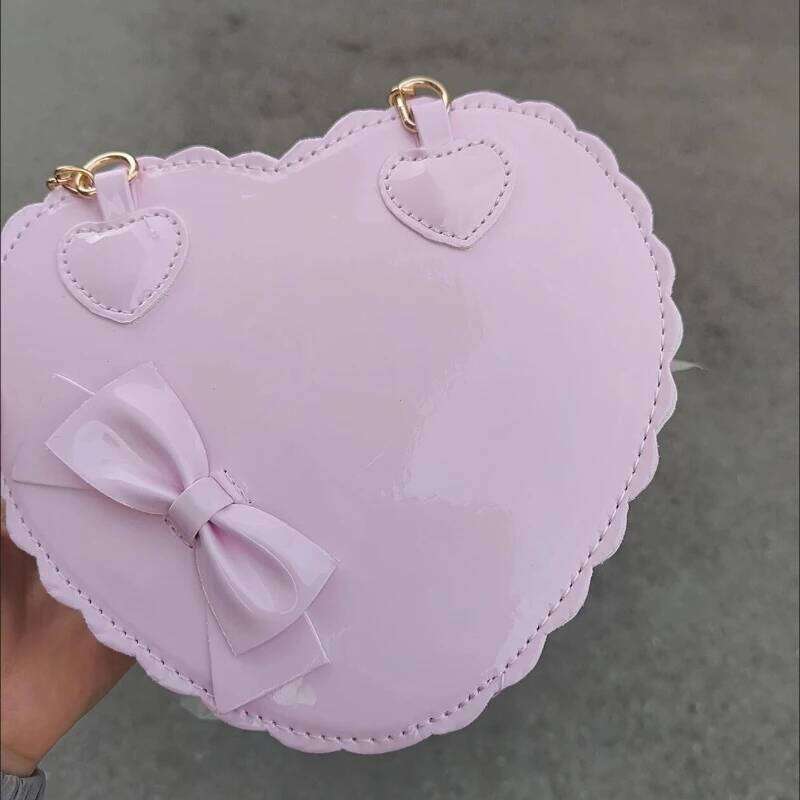 PU Heart Lolita Handbags Girls Bowknots Decor Japanese Shoulder Bags Two Sized Kawaii Shell Purses Cute Pink Messenger Bag Gifts