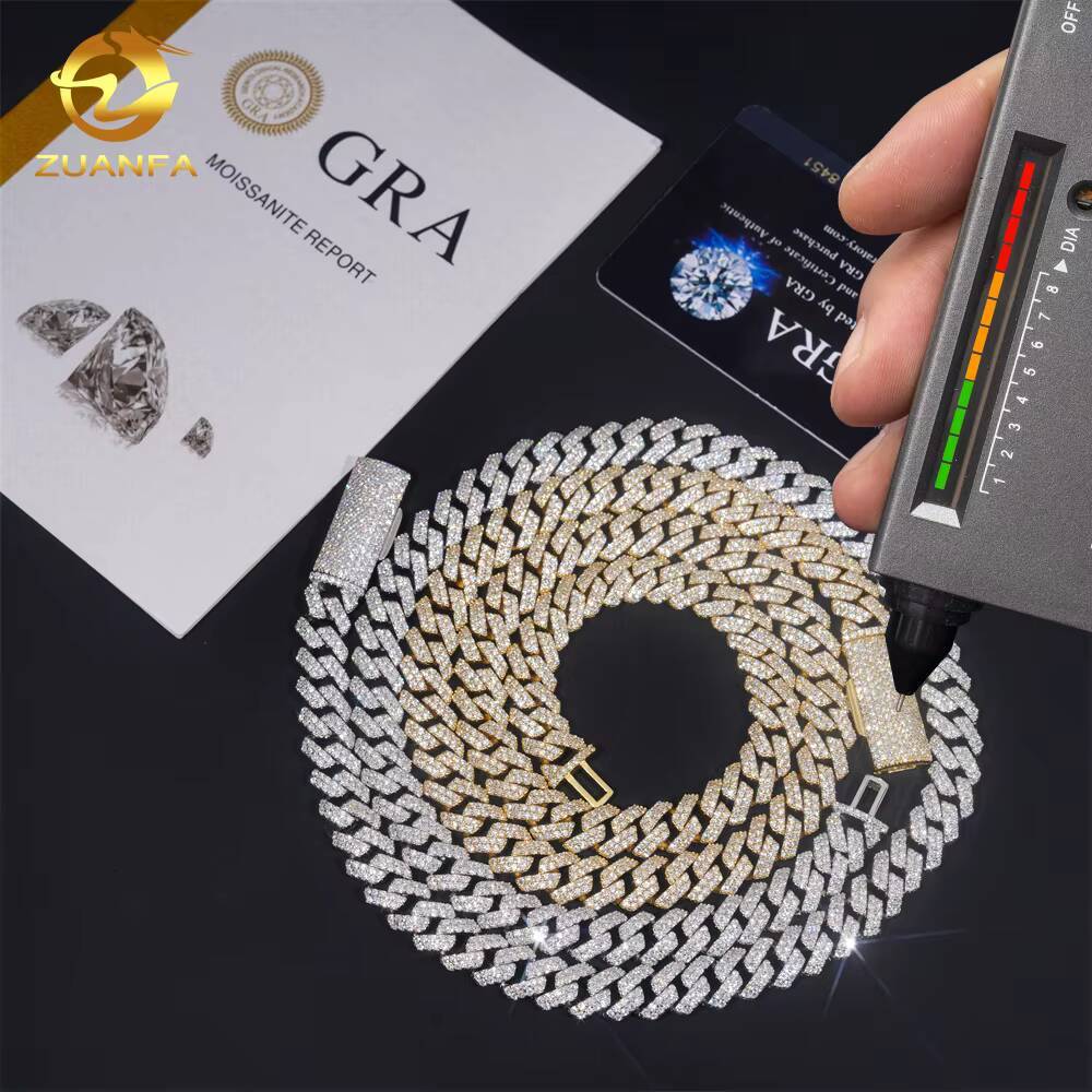 Hot Sale 10mm GRA Certified Moissanite Diamond 925 Silver Hip Hop Necklace Moissanite Cuban Link Chain