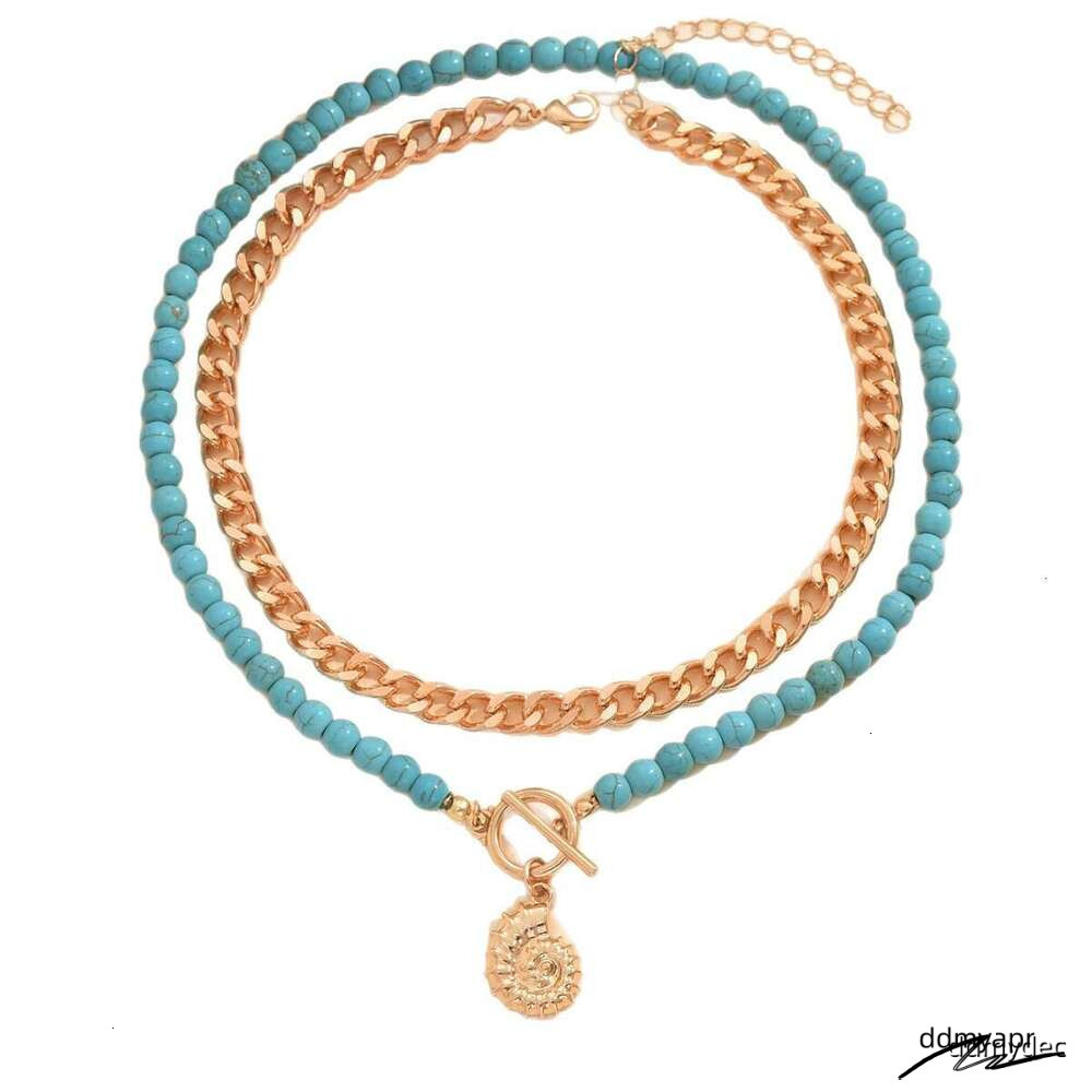 Fashion Jewelry - Beaded Green Turquoise Seashell Pendant Necklace, Ocean-Style Collar ddmydec Necklace For Women ddmydec