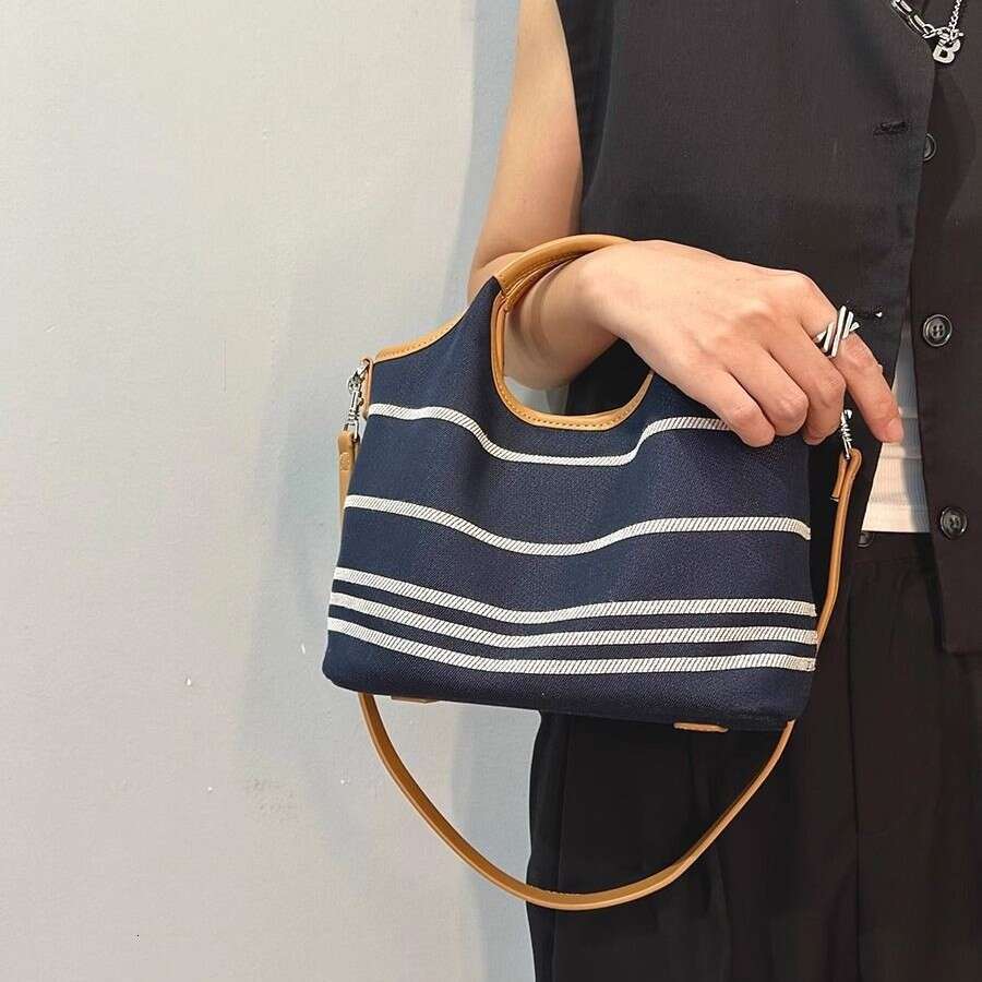 Denim Striped Handbag for Women 2024 New Fashion Single Shoulder Underarm Color Block Casual Crossbody Bag